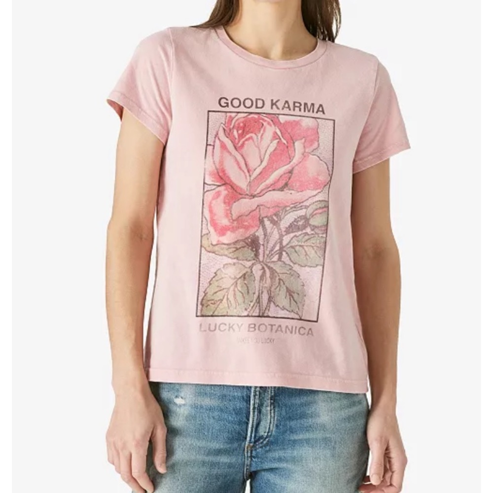 Lucky Brand Pink Short Sleeve "Good Karma" Graphic T-Shirt